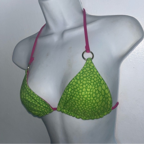 Volcom  2 pc Triangle Top Bikini XS Swimsuit Reversible Pink Green Set - Picture 10 of 12